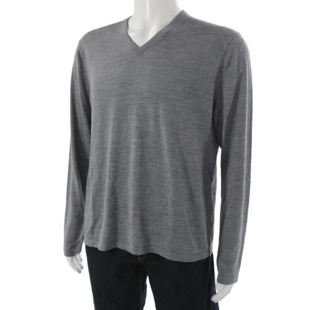 Vince Mens Pullover V-Neck Wool Gray Long Sleeve Size L